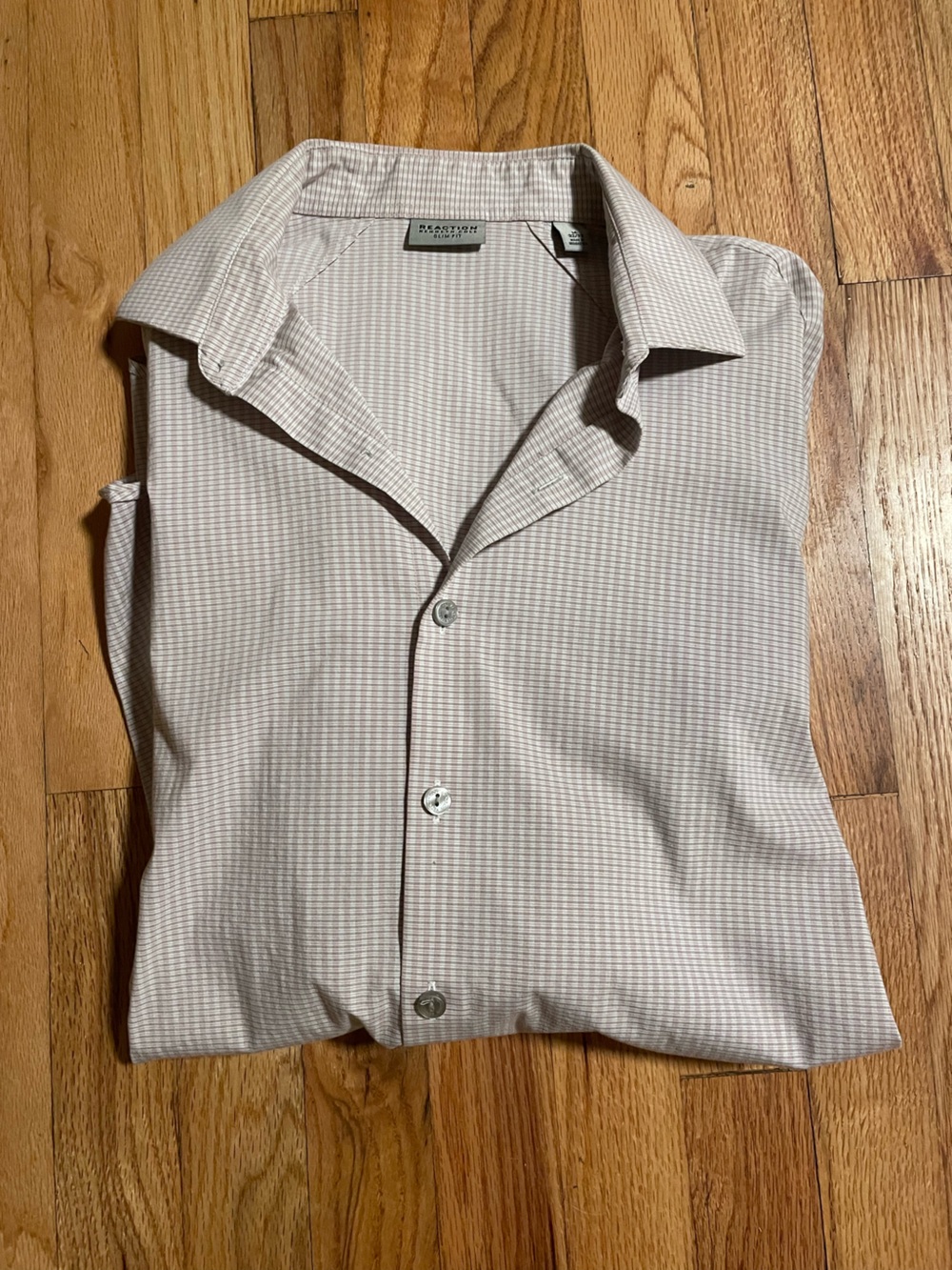 Kenneth Cole Men's Light Beige and White Micro-Check Dress Shirt
